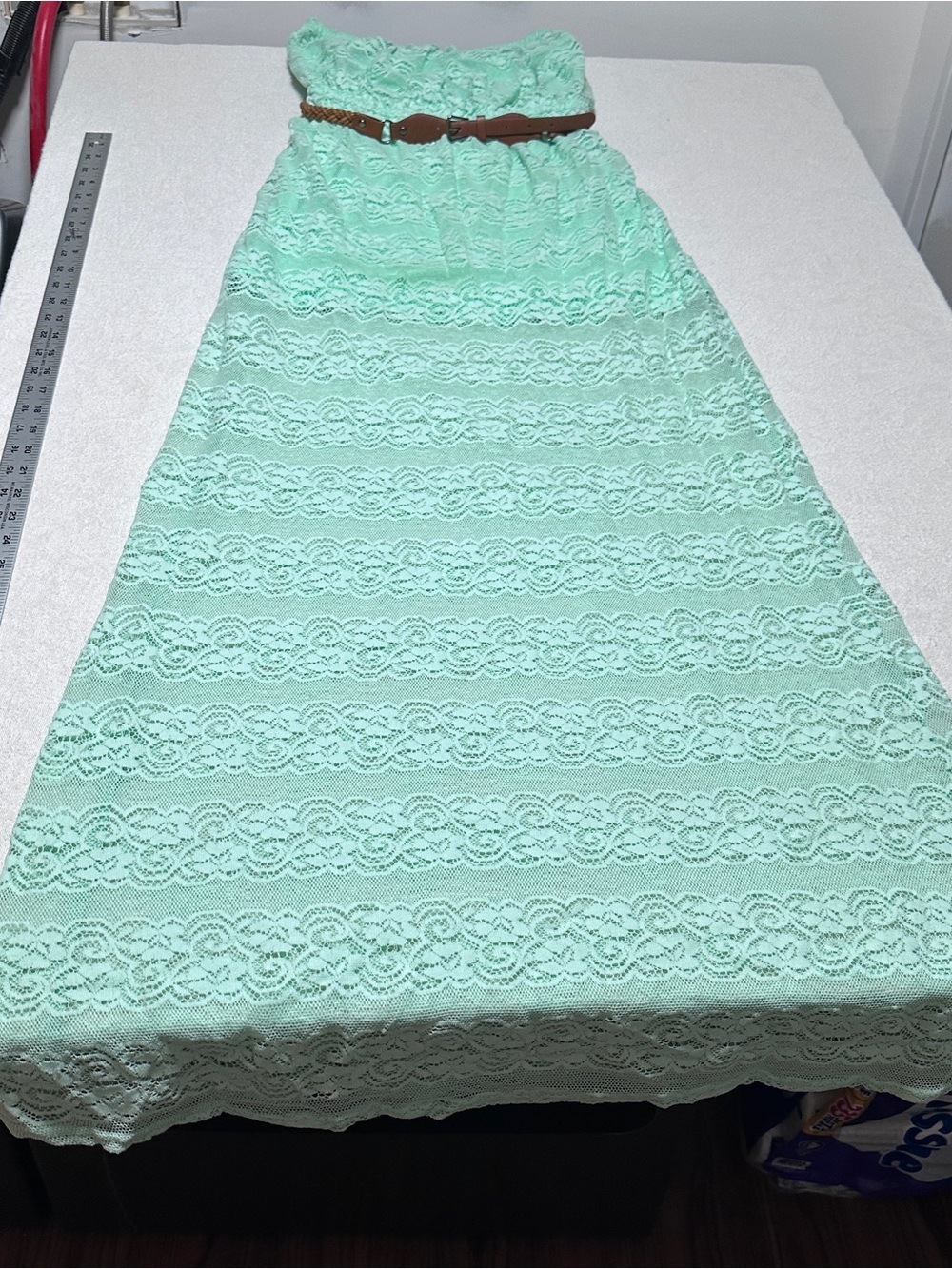 Large Strapless Lace Maxi Dress in Mint Green